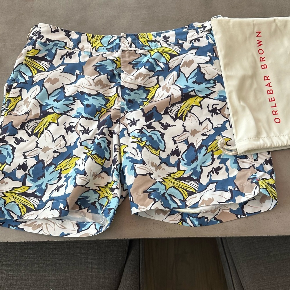 Orlebar Brown Floral Swim Trunks - Blue, Yellow, and White